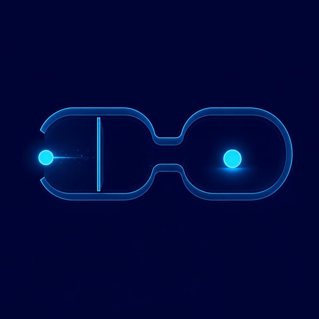 Two glowing chambers connected on a midnight navy background: in the left one a cyan sphere is stopped by a vertical barrier, while an identical sphere rests comfortably inside the right chamber