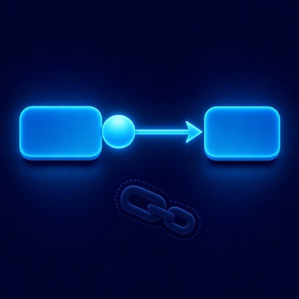 A chain of blocks: one block, a small sphere clicked directly onto it, an arrow, and another block, with a dimmed, unused chain link floating below