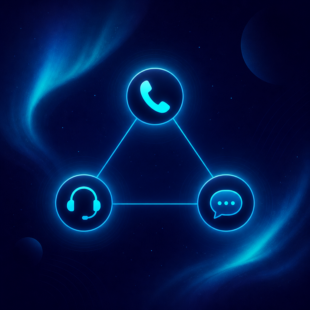 Three connected nodes representing a three-way call between the caller, the emergency dispatcher, and the interpreter
