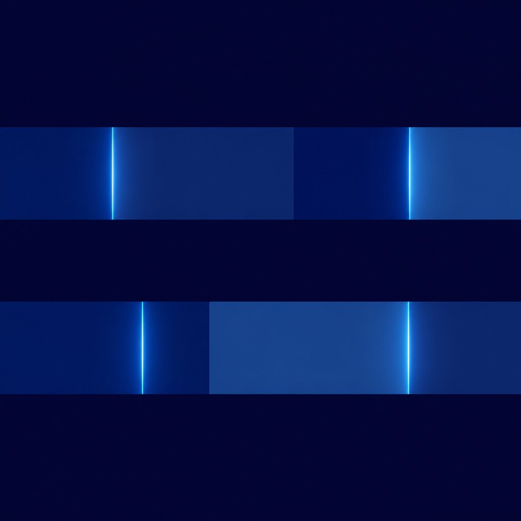 Two horizontal blue bands divided into segments whose dividing lines never line up, with the boundaries glowing cyan