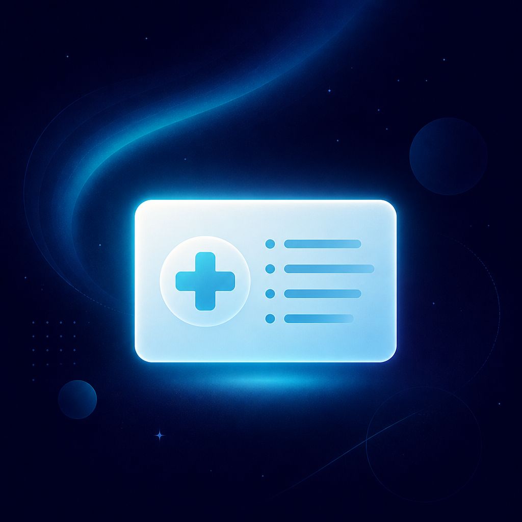Medical card with a cross and list lines representing allergies, conditions, and medication