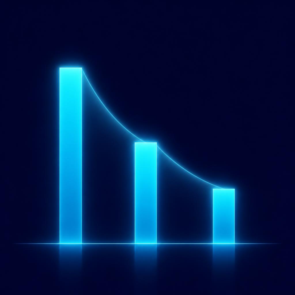 A cyan bar shortening across three successive steps on a deep navy background