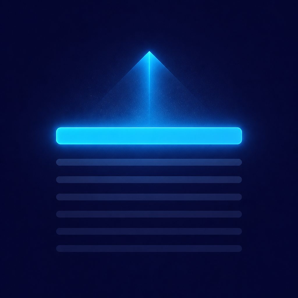 Un bloque de texto abstracto en azul noche donde el primer renglón está iluminado en cian, que representa la petición colocada al principio del email