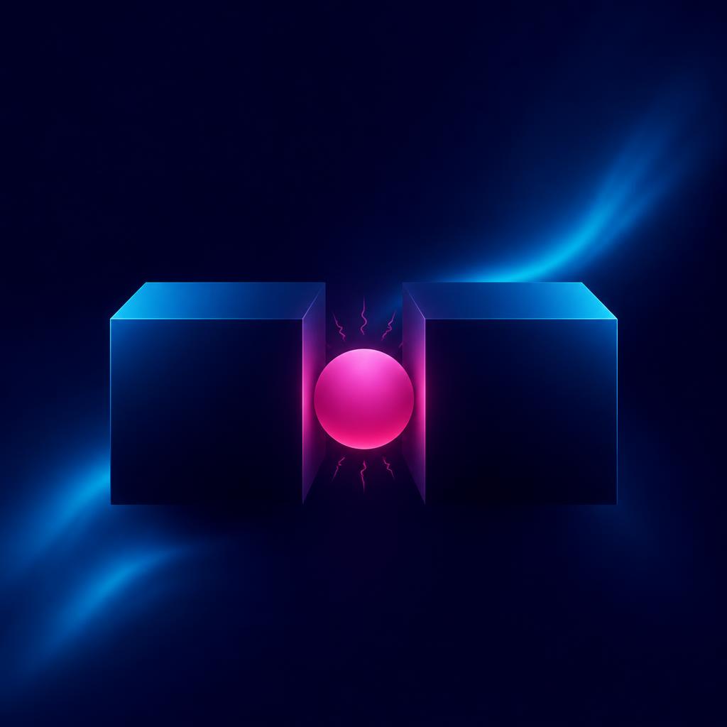 Two geometric blocks forced apart by a pink sphere wedged between them
