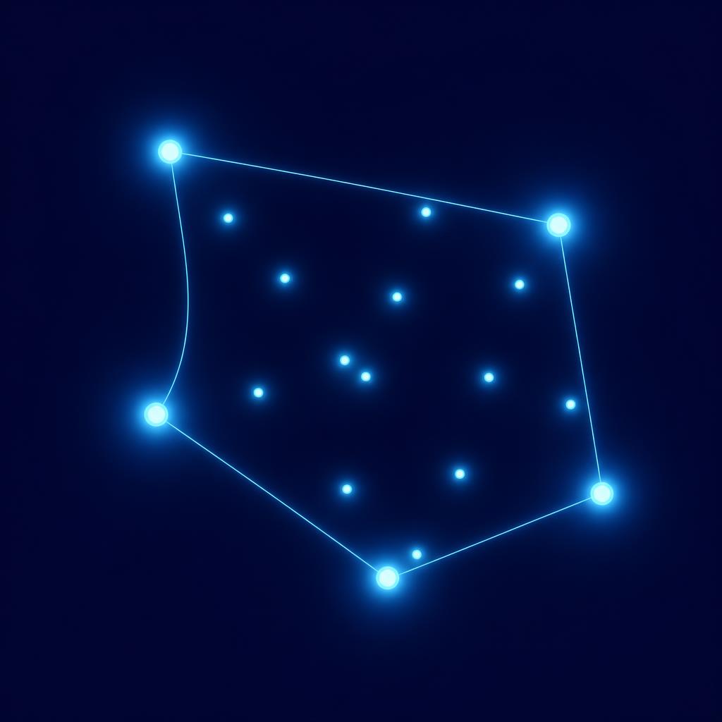 Five bright points mark the corners of a vowel space crowded with a dozen smaller points